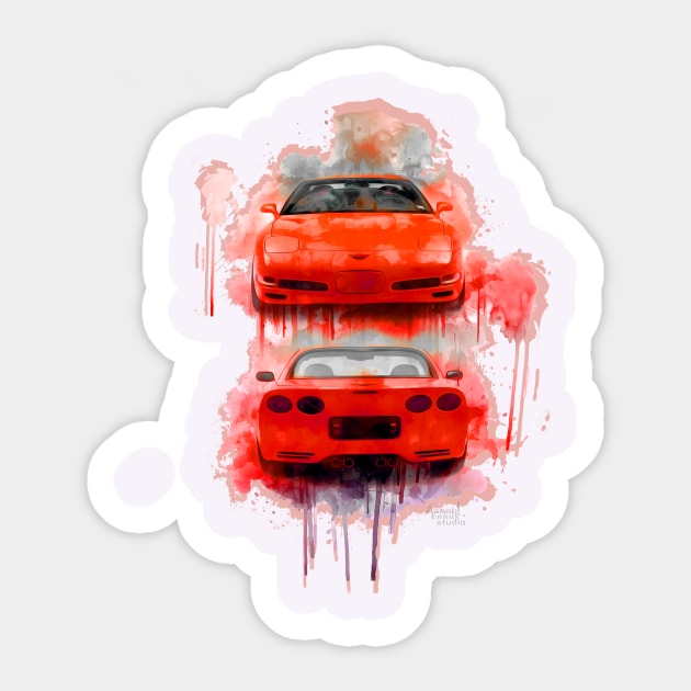 Red Corvette aqua splash Sticker by AaaahEeeekStudio